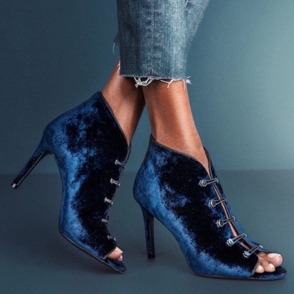 Enzo Angiolini Navy High Heel Suede Lace-Up Boots